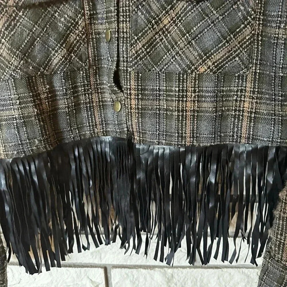 Kori Plus Fringe Button Up Western Cropped Plaid Flannel Jacket Women's XLarge - Picture 3 of 9